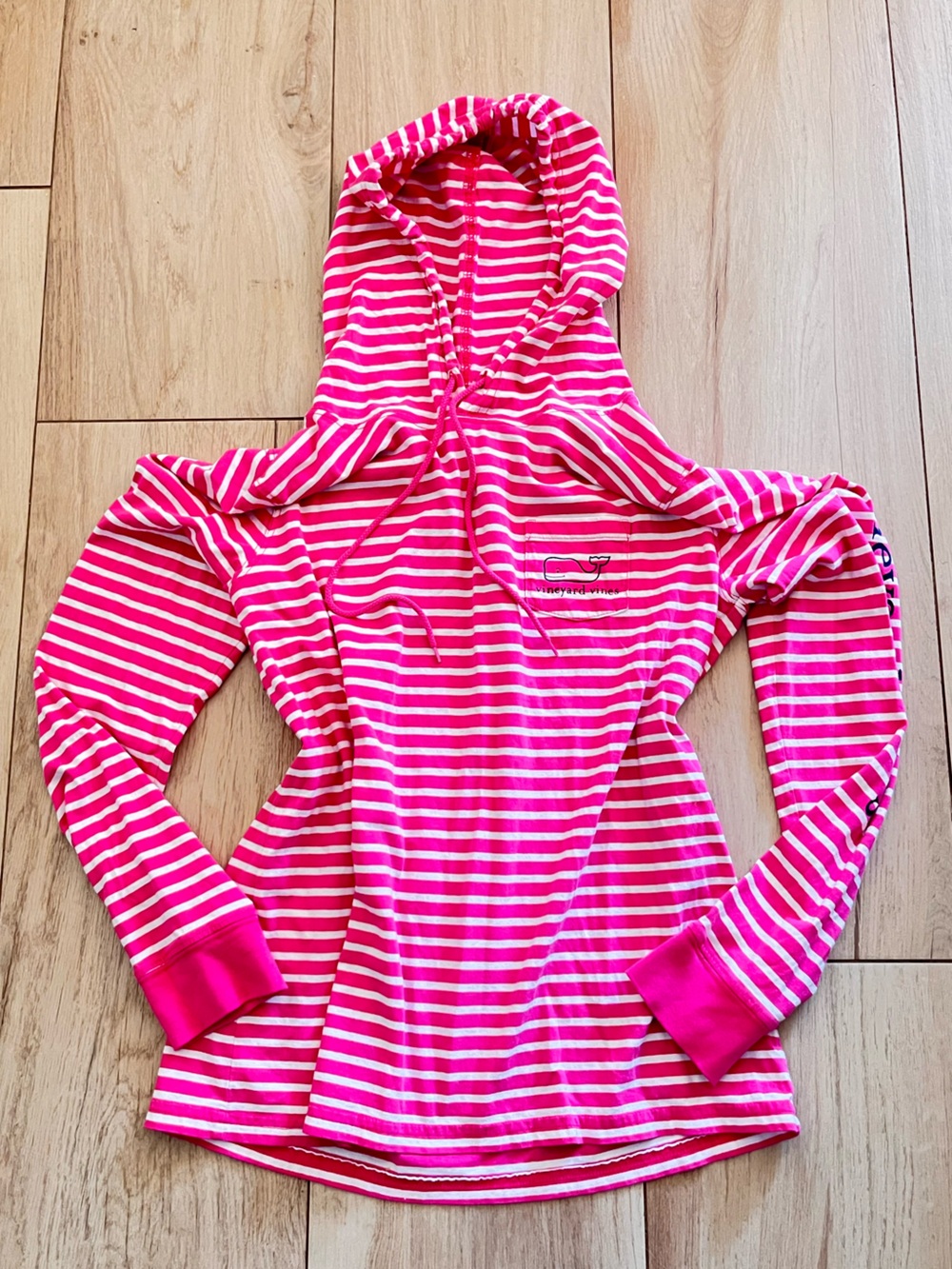 Vineyard Vines Hot Pink and White Striped Hooded Top